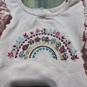 btween T-Shirt Pink Embroidered Floral Rainbow Cottagecore 3T